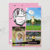 ソフトボール/野球3フォトピンク卒業 招待状 (正面/裏面)