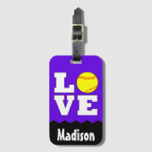 ソフトボールLOVE名前をカスタムするとカラーキュートバッグラベル ラゲッジタグ (正面縦)