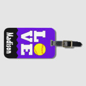 ソフトボールLOVE名前をカスタムするとカラーキュートバッグラベル ラゲッジタグ (正面横)