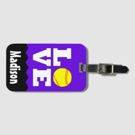 ソフトボールLOVE名前をカスタムするとカラーキュートバッグラベル ラゲッジタグ