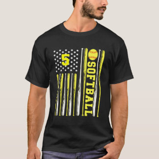 ソフトボールNumber 5 Five Usa国旗の黄こうもり Tシャツ