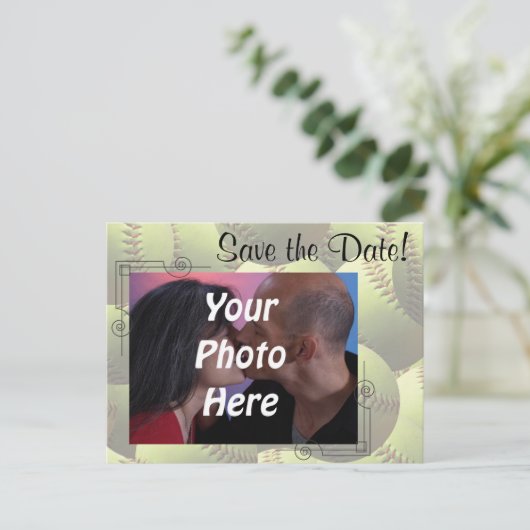 ソフトボー結婚ルスポーツのテーマ写真デートを保存! 案内ポストカード (スタンド正面)