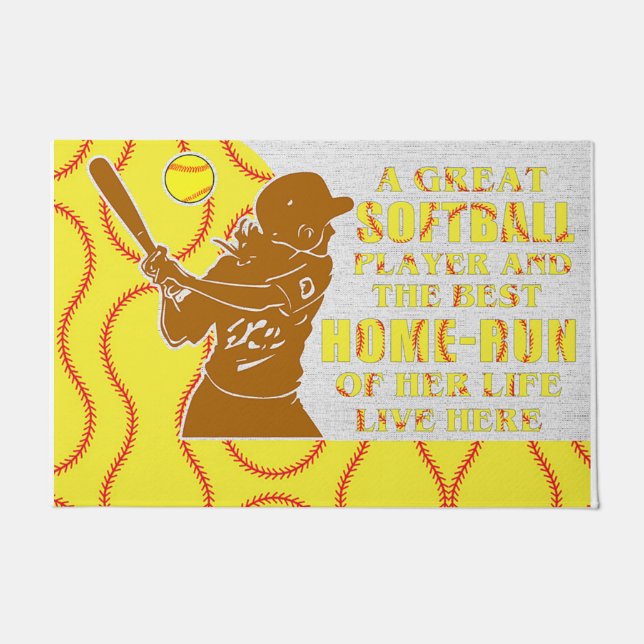 ソフトボ素晴らしール選手とホーム最高のボール走選手 ドアマット (正面)