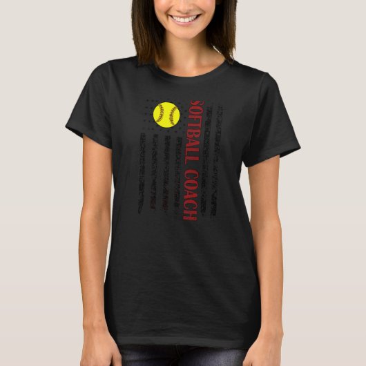 ソフトボ誇りを持ったールコーチ米国旗ソフトボール指導 Tシャツ (正面)