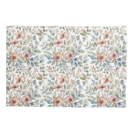 ソフトマウヴとティール(緑がかった色)フローラ植物学 枕カバー (裏面)