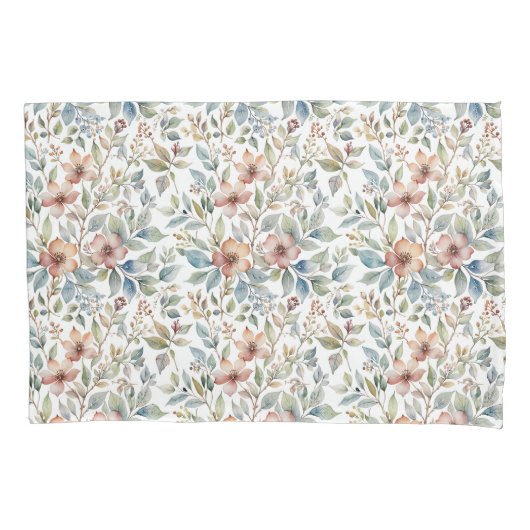 ソフトマウヴとティール(緑がかった色)フローラ植物学 枕カバー (正面)