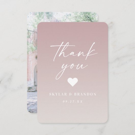ソフトマグラデーションーヴピンク&ガーデニアホワイト結婚ズ サンキューカード (正面/裏面)