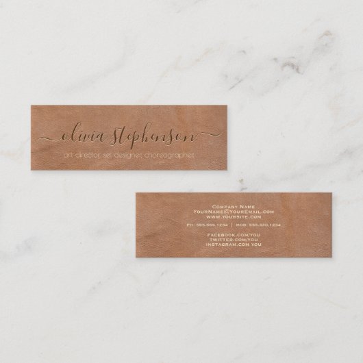 ソフトミディアムブラウンフェイクレザーミニマリスト スキニー名刺 (正面/裏面)