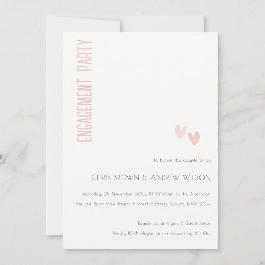 ソフトミニマルダスキピエレガントンクハート婚約 招待状 (正面)