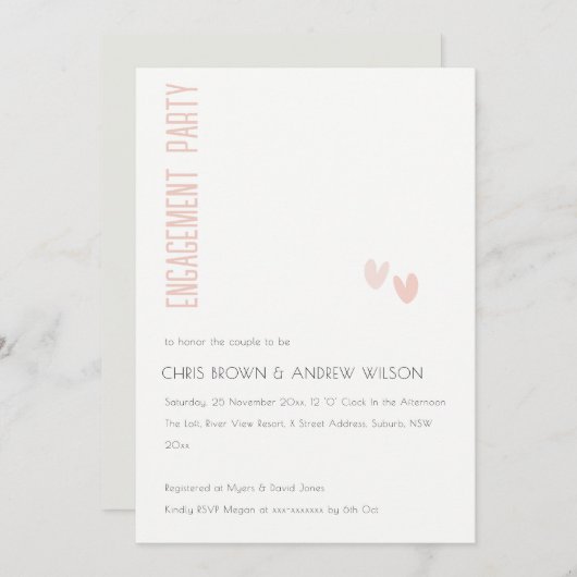 ソフトミニマルダスキピエレガントンクハート婚約 招待状 (正面/裏面)