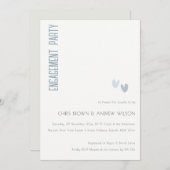 ソフトミニマルダスクイエレガントーブルーハート婚約 招待状 (正面/裏面)