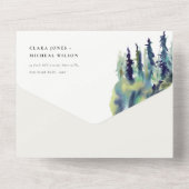 ソフトミニマルパインツリーマウンテンランドスケープ結婚ズ オールインワン招待状 (裏面)
