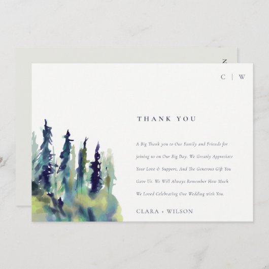 ソフトミニマルパインツリーマウンテンランドスケープ結婚ズ サンキューカード (正面/裏面)