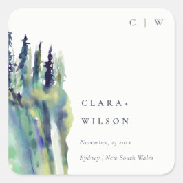 ソフトミニマルパインツリーマウンテンランドスケープ結婚ズ スクエアシール