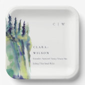 ソフトミニマルパインツリーマウンテンランドスケープ結婚ズ ペーパープレート (正面)