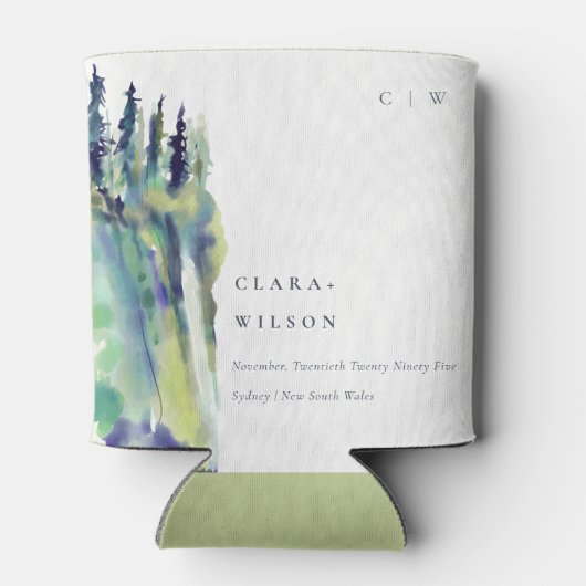 ソフトミニマルパインツリーマウンテンランドスケープ結婚ズ 缶クーラー (裏面)