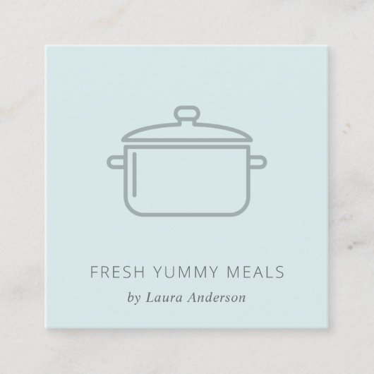 ソフトミニマルブルーグレーポットディームシェフケータリング スクエア名刺 (正面)