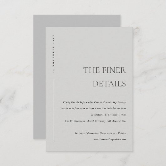 ソフトミニマルライトグレータイポグラフィ結婚ズ詳細 エンクロージャーカード (正面/裏面)