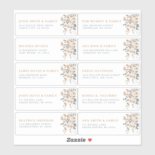 ソフトミュートされたト自然ーンフローラのゲスト名アドレス シール (シート)