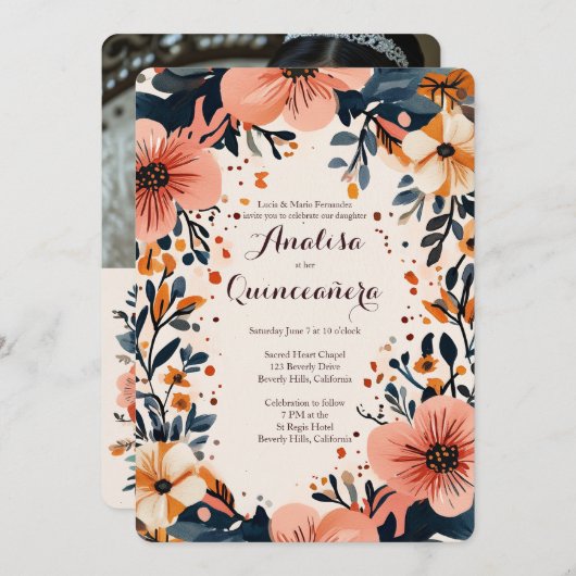 ソフトミュートフローラフレームQuinceaeneraカスタム写真 招待状 (正面/裏面)