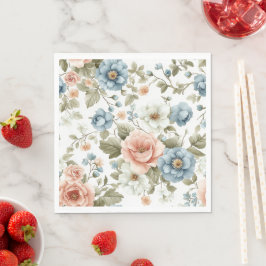 ソフトミュート植物性パステルフラワーアート スタンダードランチョンナプキン