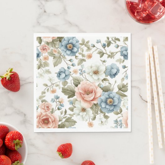 ソフトミュート植物性パステルフラワーアート スタンダードランチョンナプキン (インサイチュ)