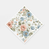 ソフトミュート植物性パステルフラワーアート スタンダードランチョンナプキン (角)