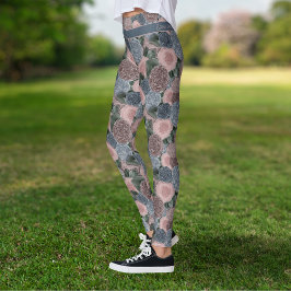 ソフトミュート牡丹パターンと独自の引用文 レギンス