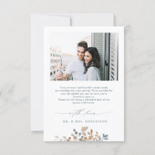 ソフトミュート自然トーンフローラウォーター結婚カラー サンキューカード