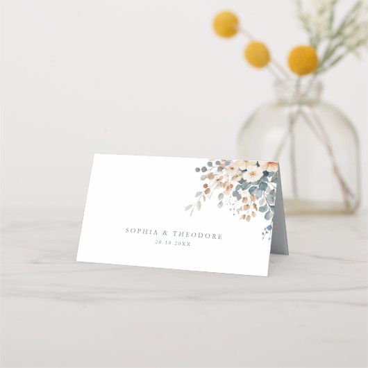 ソフトミュート自然トーンフローラウォーター結婚カラー プレイスカード (裏面)