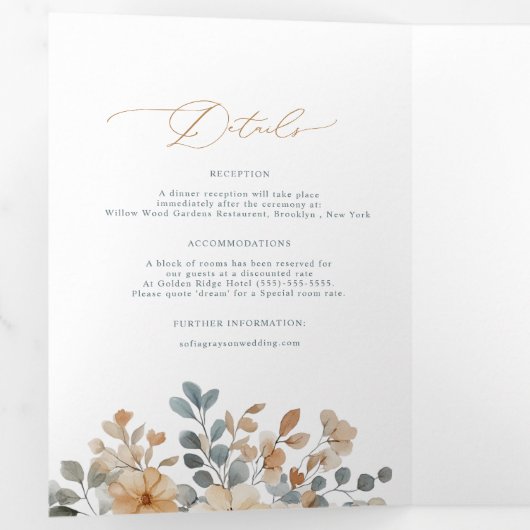 ソフトミュート自然トーンフローラウォーター結婚カラー 三つ折り案内状 (内部最初)