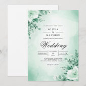 ソフトミントの花のアーチのウェディング 招待状 (正面/裏面)