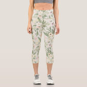 ソフトミントグリーンガーデンフラワーパターン カプリレギンス (正面)