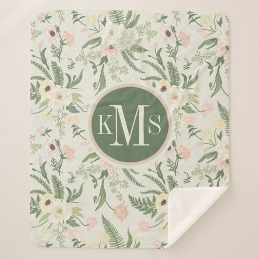 ソフトミントグリーンガーデンフラワーパターン シェルパブランケット (正面)