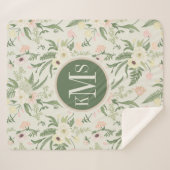 ソフトミントグリーンガーデンフラワーパターン シェルパブランケット (正面(横))