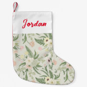 ソフトミントグリーンガーデンフラワーパターン スモールクリスマスストッキング (正面)