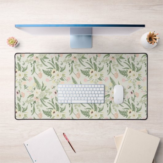 ソフトミントグリーンガーデンフラワーパターン デスクマット (オフィス1)