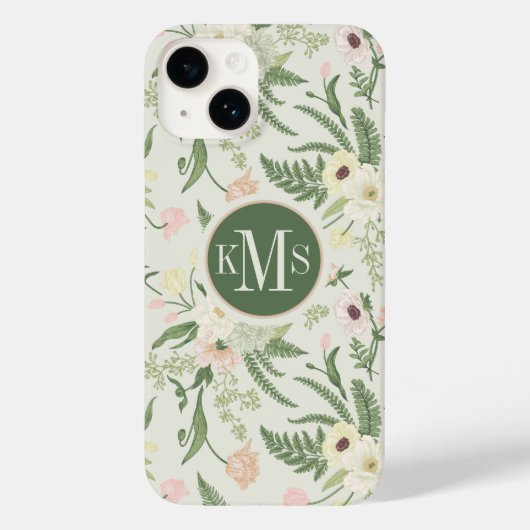 ソフトミントグリーンガーデンフラワーパターン Case-Mate iPhoneケース (裏面)