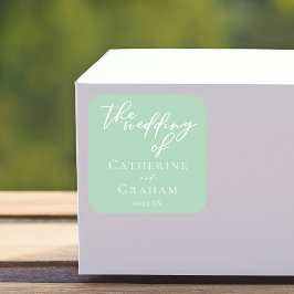 ソフトミントグリーン結婚ズパーソナライズされた スクエアシール