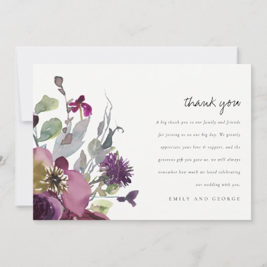 ソフトメイブパープル薄紫水カラーフローラ結婚ズ サンキューカード (正面)