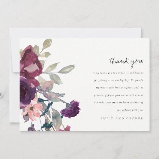 ソフトメイブパープル薄紫水カラーフローラ結婚ズ サンキューカード (正面)