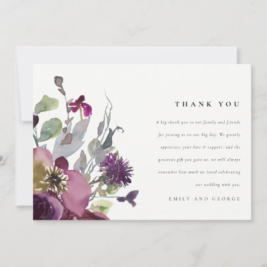 ソフトメイブパープル薄紫水カラーフローラ結婚ズ サンキューカード (正面)