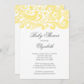 ソフトモダンイエローフローラ旋回ベビーシャワー 招待状 (正面/裏面)