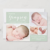 ソフトモダングリーンフォトコラージュ男の赤ちゃん誕生 案内状 (正面)