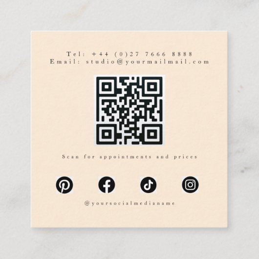 ソフトモダンピーチとメイク自然アップアーティストQR スクエア名刺 (裏面)