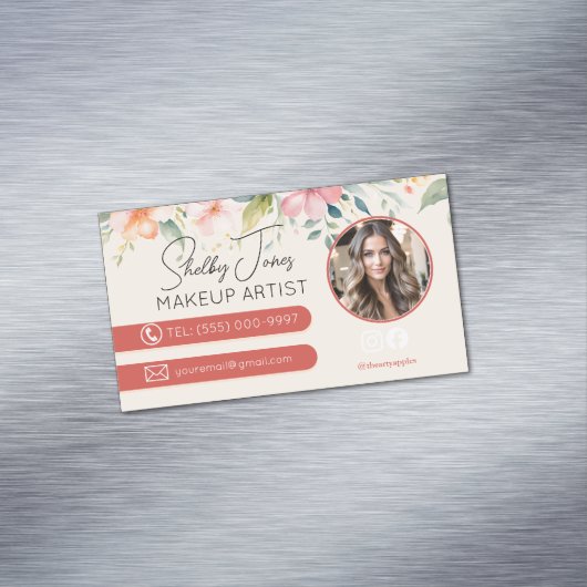ソフトモダンフローラメイクアップアーティストMUA写真 マグネット名刺 (インサイチュ)