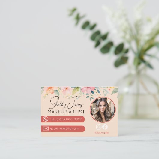 ソフトモダンフローラメイクアップアーティストMUA写真 名刺 (スタンド正面)