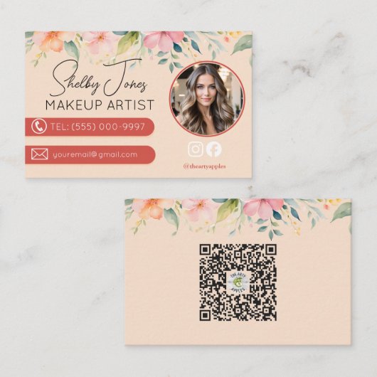 ソフトモダンフローラメイクアップアーティストMUA写真 名刺 (正面/裏面)