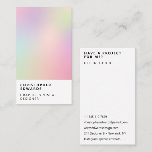 ソフトモダンホログラフィー勾配白番主義 名刺 (正面/裏面)