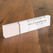 ソフトモダン赤面ピンクローズ金ゴールド大理石組織 デスクネームプレート (側面)